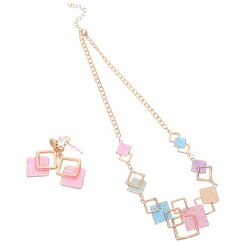 minkissy Farbenfrohes Schmuckset Damen Kreatives Leichtes Halsketten Ohrring Bonbonfarben Vielseitiges Modeschmuck-accessoire für Alltag Party und Festliche Anlässe von minkissy