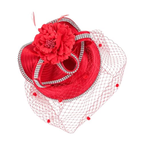 minkissy Fascinator Haarnadel für Damen Roter Netzstoff Blumen-accessoire mit Stabilem Clip Leichter Cocktail-hut für Hochzeit Bankett Teeparty und Fotoshooting von minkissy