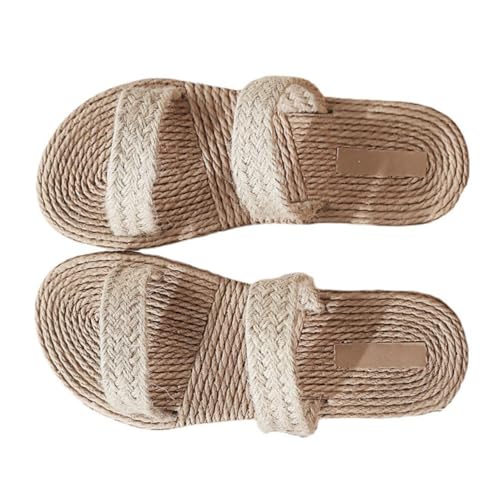 minkissy Flache Damen Sandalen mit Geflochtener Strohbasis Leichte Bequeme Sommerschuhe für Strand und Freizeit Modische Flache Slipper in Beige Flexibel und Langlebig Einfache von minkissy