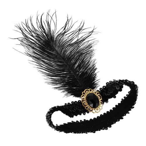 minkissy Flapper-stirnband Mit Federn Aus Jahren Pailletten-kopfbedeckung Für Damen Schwarz Vintage-haarband Für Partys Und Kostüme von minkissy