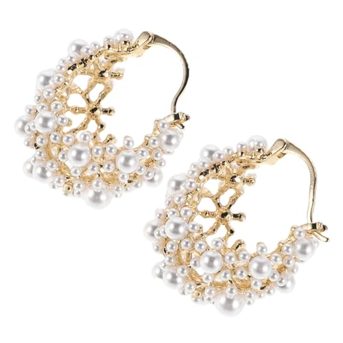 minkissy Ohrringe Mit Perle Creolen Für Damen Künstliche Perlen Im Geometrischen Design Hohle Struktur Französischer Haken Leichtes Material Exquisites Handwerk Modisches Accessoire Für von minkissy