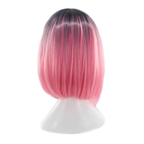 minkissy Perücke Damen Bob Farbverlauf Perücken Cosplay Aus Kunsthaar Kurze Glatte Perücken Spitze Hochtemperatur Bob Perücke Farbverlauf von minkissy