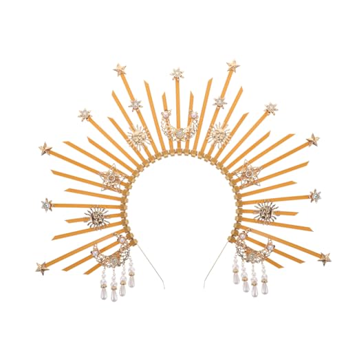 minkissy Kronenstirnband Für Damen Kostümzubehör Königinnenhaarband Stirnband Für Hochzeit Haarschmuck Für Frauen Silvesterzubehör Göttinnenkronenkopfschmuck Accessoire Für Partys von minkissy