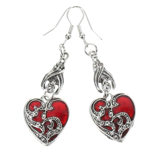 minkissy Gothic Herz Ohrhänger Damen Halloween Schmuck Rotes Love Knot Design Langlebig Legierter Ohrschmuck Elegant und Vielseitig für Party Festival und Alltag Geeignet von minkissy
