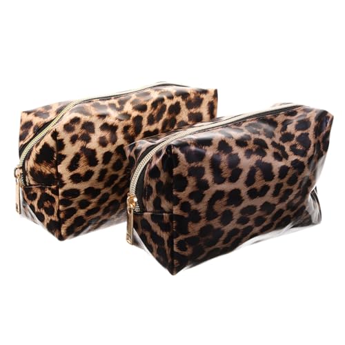minkissy 2stücke Kosmetiktasche Leopardenmuster Mit Großer Kapazität Make-up-Aufbewahrungstasche Tragbare Reise-Kosmetiktasche Für Damen Schwarzer Leopard Gelber Leopard von minkissy