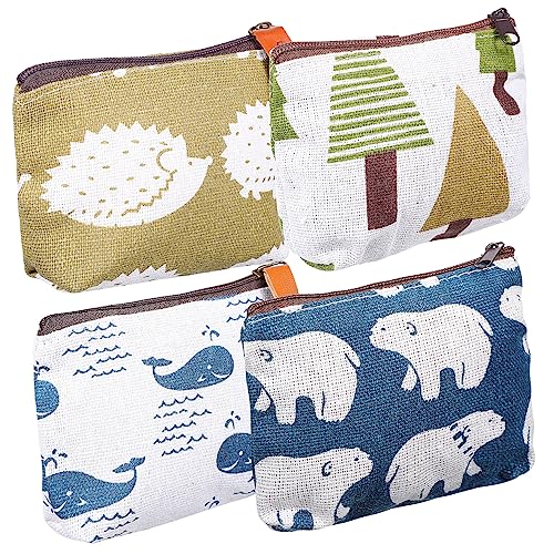 minkissy 4stücke Kleine Canvas-Taschen Mit Reißverschluss Make-up-Taschen Zur Aufbewahrung Tragbare Münzbeutel Für Damen Und Mädchen Vielseitige Cartoon-Taschen Für Reisen Und Alltag von minkissy