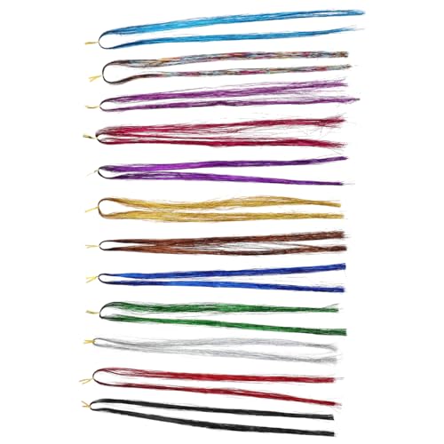 minkissy Haar Tinsel Strähnen Farben mit Häkelnadel Mikro Silikon Ringe Haarverlängerung Bunte Lametta Strähnen zum Flechten Party Cosplay Haarschmuck Zubehör von minkissy