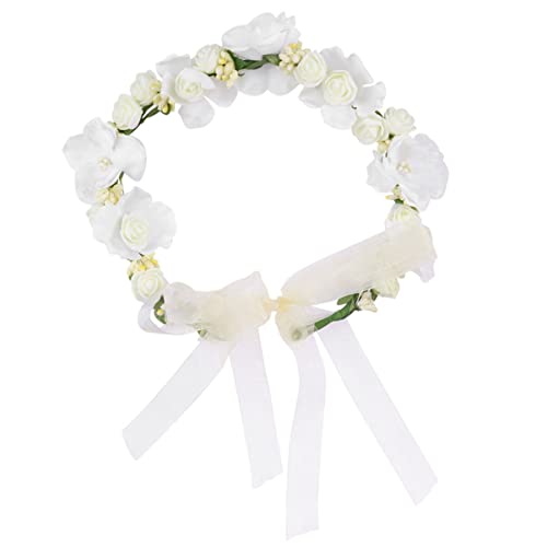 minkissy Haargummis Für Kinder Stilvoll Stirnband Totenkopf-aufkleber Für Lkws Zubehör Blumenringe Blumenkrone Girlanden Blumenkranz Tiara Haarschmuck Braut Weiß Die Blumen von minkissy