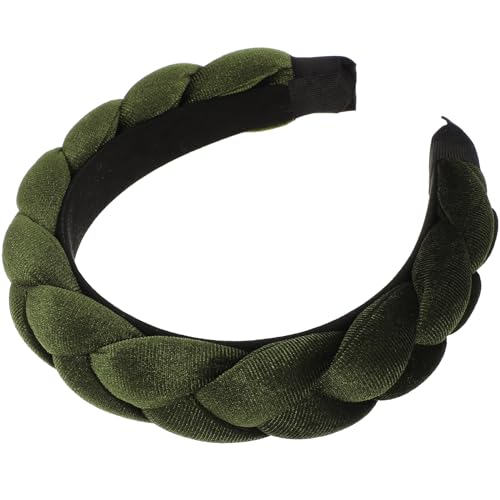 minkissy Samt Haarreif Damen Dirndl Haarreif Grün Breit Geflochtener Haarreifen Make Up Haarreifen Samt Mode Stoffstirnband Haarband für Frauen 17,5 x 15,5 x 3,5 cm von minkissy