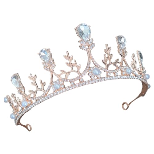 minkissy Haarschmuck mit Diamantkrone Hochzeit Tiara Brautkronen Hochzeit Stirnband Braut Stirnband Brauttiara Brautkopfbedeckung hochzeit braut dekore Strasssteine Golden von minkissy