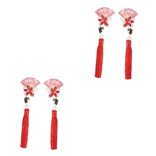 minkissy Haarspangen Für Kinder 4 Stück 1 Paar Haarspange Mit Fächerblume Retro-chinesische Haarnadel Hanfu Haarschmuck Chinesische Haare Vintage Haarschmuck Die Blumen Japan Kind Stoff von minkissy