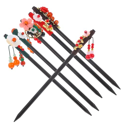 minkissy 6stücke Haarstäbchen Mit Blumen Und Quaste Vintage-haarstäbe Für Frauen Haarknoten-accessoires Aus Holz Formeller Haarschmuck Für Damen Haarstyling-werkzeuge Für Dutt Und von minkissy