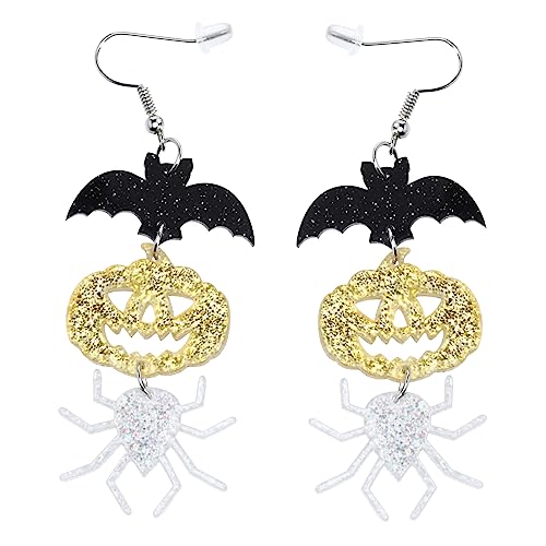 minkissy Halloween Ohrringe für Frauen Kreative Kürbis Spinnen Fledermaus Ohranhänger Modischer Ohrschmuck für Party und Festtagsdekoration Einzigartiges Halloween Accessoire von minkissy