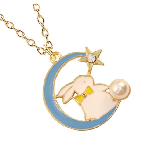 minkissy Halskette Mond Hase Anhänger Cartoon Form Schmuck Geschenk für Mädchen Glatte Oberfläche Sicher und Elegant Passend zu Verschiedenen Outfits für Geburtstag und Ostern von minkissy