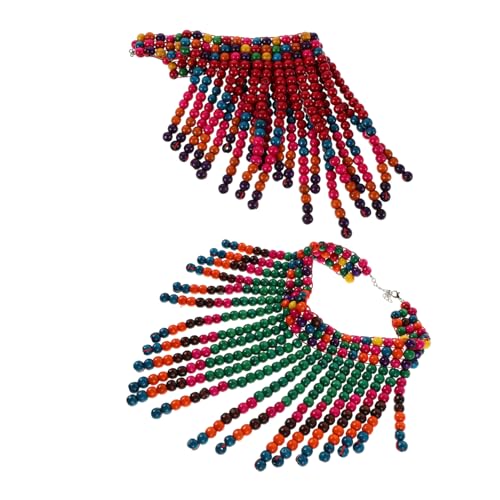 minkissy Handgefertigte Afrikanische Holzperlenkette für Damen Bunte Boho Halskette mit Dreieckstuch und Quaste Leichtes Schmuckaccessoire für Büro Party und Reisen von minkissy