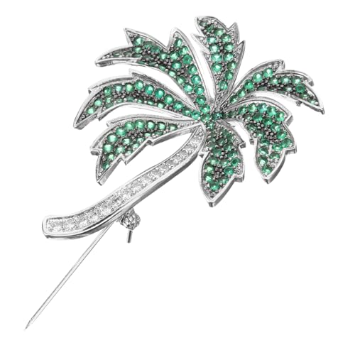 minkissy Hawaiian Coconut Tree Cardigan Clip Brosche für Frauen und Mädchen Silber Grün Kreatives Design Perfektes Accessoire für für Jacken Kleider und von minkissy