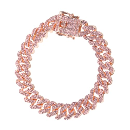 minkissy Herren Armband Legierung Einzigartige Kubanische Kette Roségold mit Pinken Diamanten Langlebiges und Modisches Design für Perfekten Auftritt von minkissy