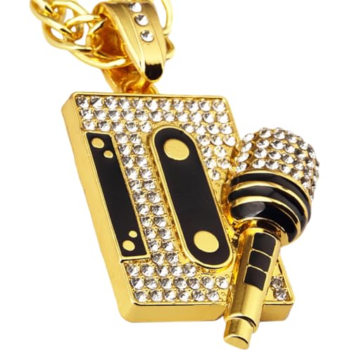 minkissy Hip hop Halskette Herren Goldfarbene Mikrofon Anhänger Cassette Schmuck Stylische Streetwear für Alltag und Party minkissy Hip hop Halskette Herren Goldfarbene Mikrofon Anhänger Cassette Schmuck Stylische Streetwear für Alltag und Party von minkissy