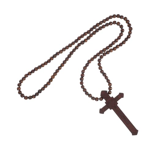 minkissy Holzperlen Kreuzanhänger Halskette Leichte Bequeme Katholische Rosenkranzkette mit Hölzernem Kreuz für Gebet und Meditation Modisches Glaubensschmuckstück für Männer und Frauen von minkissy