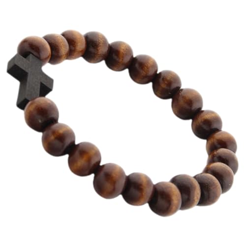 minkissy Holzperlen Kreuzarmband für Damen und Herren Handgefertigtes Armband mit Kreuzanhänger Leichtes und Elegantes Design für Alltag Partys und Besondere Anlässe von minkissy