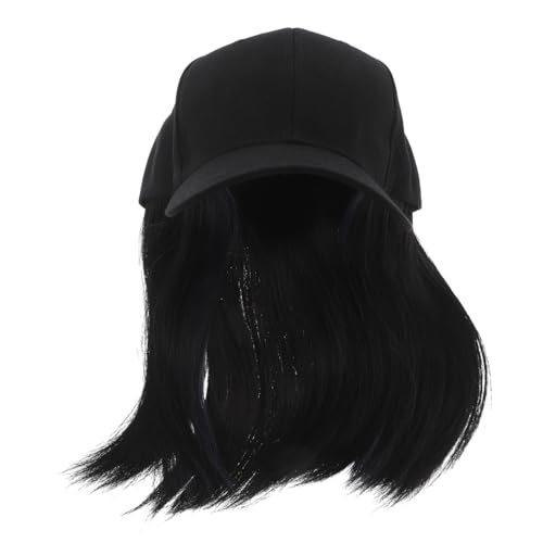 minkissy Hutperücke für Damen mit Haarverlängerungen Verstellbare Baseballkappe Schwarze Mütze mit Realistischen Haarsträhnen für Verschiedene Anlässe von minkissy