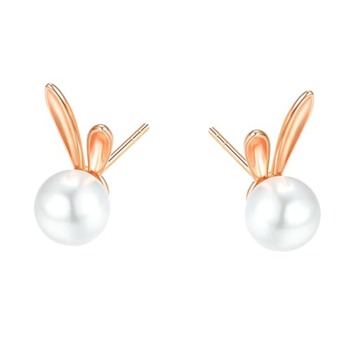 minkissy Kaninchenform Ohrringe mit Perlen für Frauen Stilvolle Ohrstecker für Besondere Anlässe und Alltag Goldene und Weiße Perlen Einzigartiges Design von minkissy
