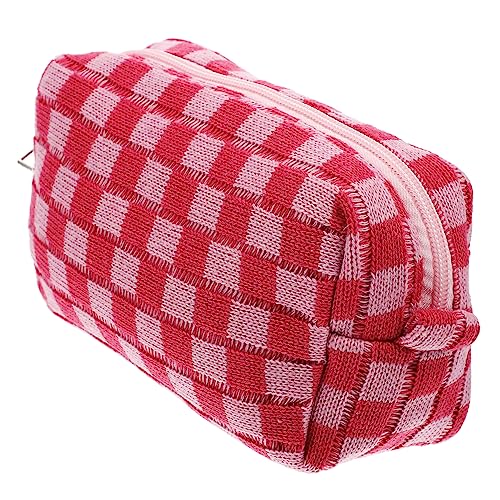 minkissy Karierte Schminktasche Aus Wollgarn Große Reisekosmetiktasche Faltbar Tragbar Mit Griff Für Reisen Camping Fitness Organizer Für Kosmetik Und Körperpflegeprodukte von minkissy