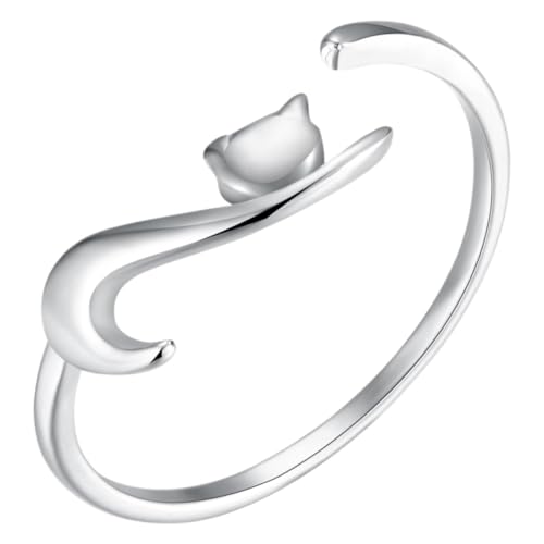 minkissy Katzenring Verstellbar für Damen Süßer Offener Ring mit Katzenmotiv Eleganter Tierring für Katzenliebhaber Kreatives für Frauen Metallringe von minkissy