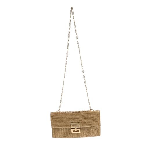 minkissy Kette Flip Bag Umhängetaschen Rattan Geldbörsen Clutch Handtaschen Für Frauen Weibliche Strandtasche Gewebtes Netz Stroh Abendtasche Weave Frau Dame Sommer Raffia Damen Metall von minkissy