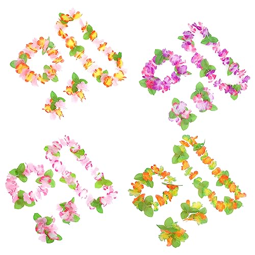 minkissy Kinder-Tiara 4 Sets Hawaii-Blumenband Make-Up-Zubehör Partyzubehör Abschluss-Blumen-Halskette Hibiskusblüten-Armband Hawaii-Blumen-Halskette Hawaii-Dekor-Accessoires von minkissy