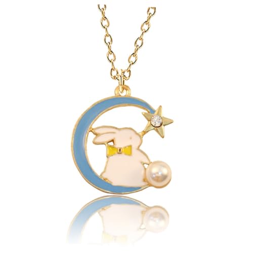 minkissy Kinderkette mit Cartoon Mond Hasen anhänger Legierte Halskette Zierliches Schmuckstück für Mädchen Party Alltagsdekoration Geschenk für Freundinnen von minkissy