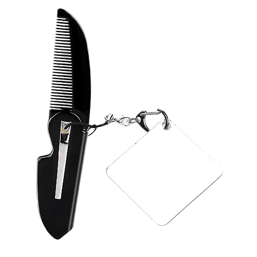 minkissy Klappbarer Bartkamm Mit Feinzahnkamm Faltbarer Kamm Für Männer Kleiner Kammspiegel Mit Quadratischem Spiegel Praktisch Als Schlüsselanhänger Und Reisekamm von minkissy