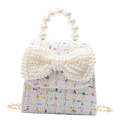 minkissy Perlentasche Für Mädchen Kettentasche Kindertasche Kleine Umhängetasche Mit Perlenschleife Handtasche Zum Einkaufen Reisen von minkissy
