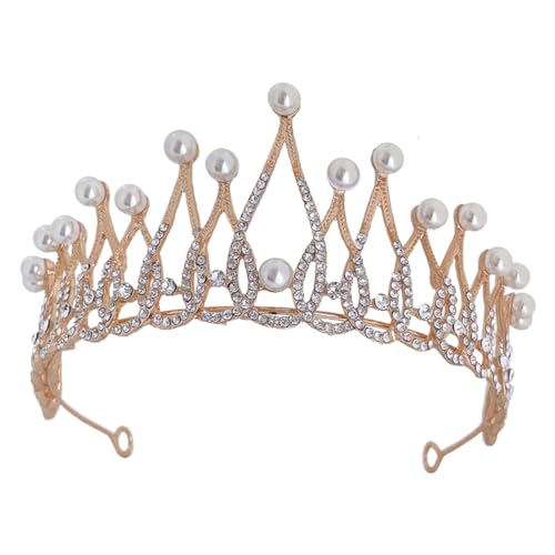 minkissy Kleine Tiara Krone Damen Haarschmuck Hochzeit Geburtstagskrone Braut Kopfschmuck Stirnband mit Funkelnden Strass Perlen für Brautkleid und Festliche Anlässe von minkissy
