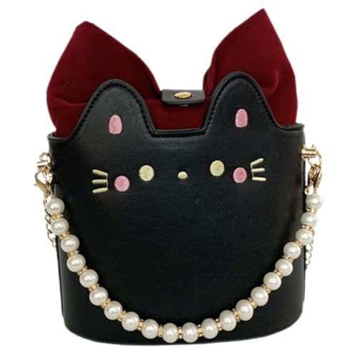minkissy Kleine Umhängetasche mit Katzenmotiv Süße Crossbody Handtasche für Mädchen Stilvolle Phone Storage Pouch mit Perlenkette Schultertasche für Besondere Anlässe von minkissy