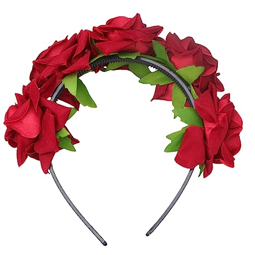 minkissy 1stk Kopfschmuck Für Frauen Haarkranz Aus Rosen Diademe Für Braut-tiara Hochzeit Blumengirlande Haarbänder Blumenstirnband Verlassen Mexikaner Böhmen Kleidung Fräulein von minkissy