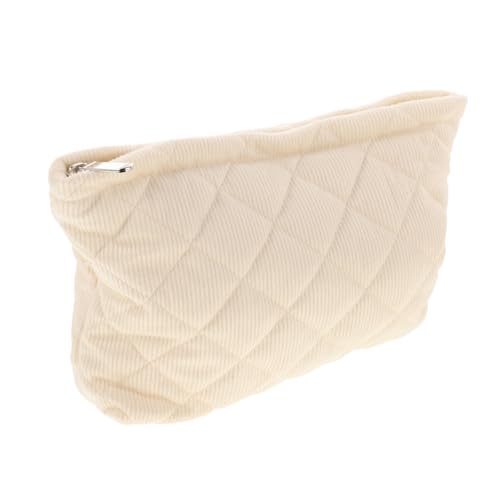 minkissy Karierte Make-up-Tasche Aus Cord Mit Reißverschluss Geräumiger Kosmetikbeutel Für Damen Und Mädchen Mit Steppung Für Strapazierfähigkeit Weißes Muster Vielseitig Einsetzbar von minkissy