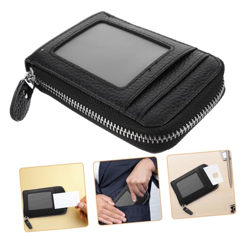 minkissy Schwarzer Beutel Aus Echtem Material Mit Reißverschluss Kreditkartenetui-Organizer Als Tasche Kredithalter Für Damen Und Herren Geeignet Für Kleine Gegenstände Wie Ausweise Und von minkissy