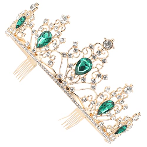 minkissy Krone Haarschmuck Kronenhaartoper Brautjungfer Burgund Dekorationen Haarschmuck für die Brautmutter Krähe Diademe für Frauen Kronendamen Brautkopfbedeckung Weißer Kristall Grün von minkissy