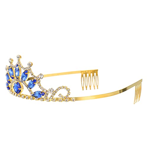 minkissy Krone Haarschmuck Mädchen Geburtstag Tiara Strass-kronen Mädchen Dekorative Tiara Meerjungfrau-krone Hochzeitskrone Prinzessin Tiara Kamm Mode Strass Retro- Strasssteine Blue von minkissy