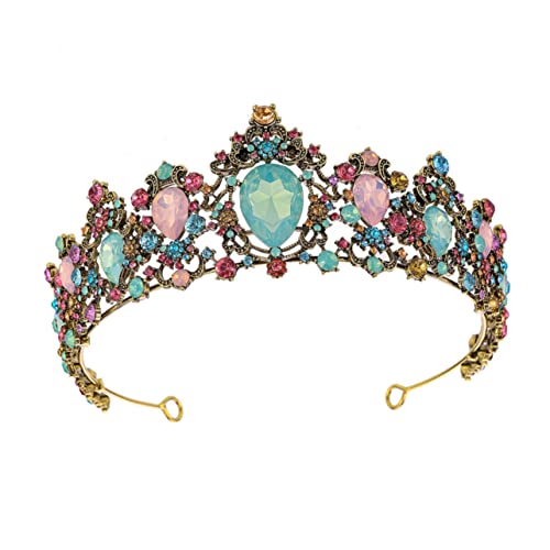 Krone antikes Dekor goldene hochzeitsdeko juwelenbesetzter Barock Hochzeitsschmuck Goldrand Golddekor Tiara Strasssteine schmücken Haarschmuck Kopfbedeckung Braut Zinklegierung von minkissy