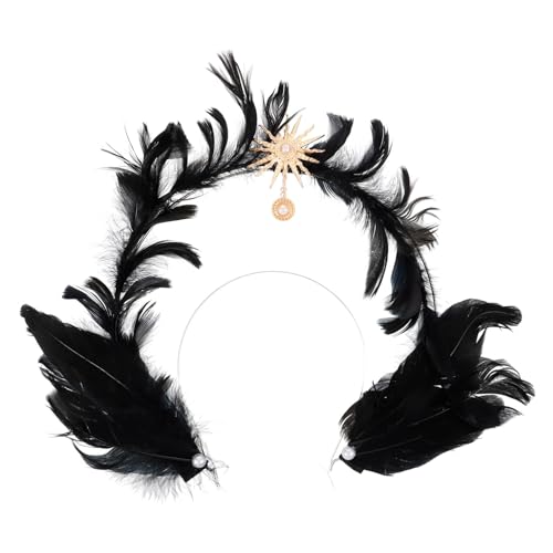 minkissy Krone Stirnband Halloween Gothic Schwarze Feder Kopfschmuck Boho Perle Lolita Dekorativer Kopfschmuck Für Göttin Cosplay von minkissy