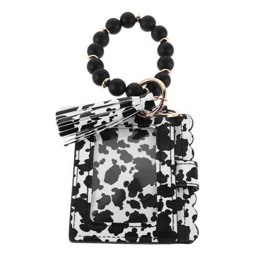 minkissy Kuhmuster-schlüsselanhänger Mit Perlen Und Fransen Münzgeldbörse Mit Reißverschluss Kartenetui Für Täglichen Gebrauch Und Spezielle Anlässe von minkissy