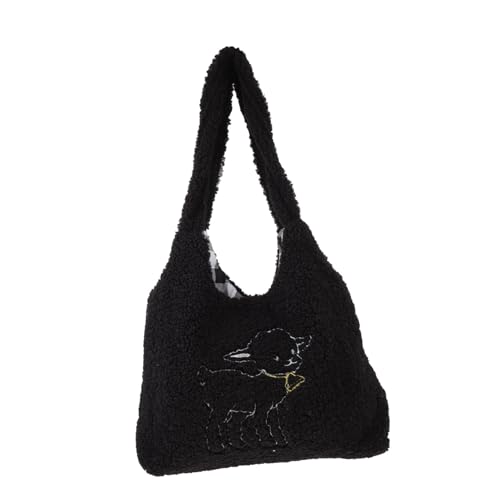 minkissy Kuschelige Mädchen Handtasche aus Plüsch und Vielseitig als Schulter oder Handtasche Modisch und Praktisch für Arbeit Schule und Shopping in Elegantem Schwarz von minkissy