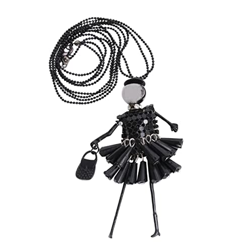 minkissy Lange Cartoon Halskette für Frauen mit Anhänger Verspielte Puppen Design Leichtes und Langlebiges Material für Partys und Festivals Schwarz von minkissy