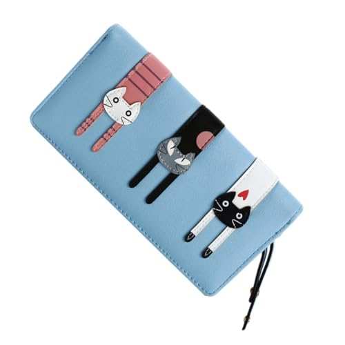minkissy Lange Damen Geldbörse PU Cartoon Katze Zipper Portemonnaie mit Großer Kapazität Weiches Material Praktisch für Schule Shopping und Alltag Süßes Design Leicht Tragbar Handtasche von minkissy