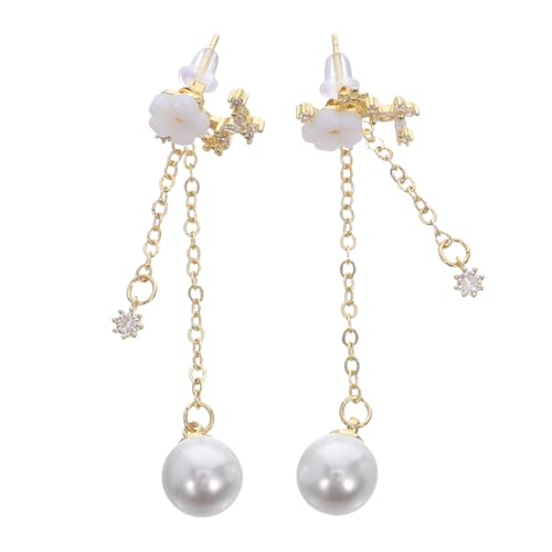 minkissy Goldene Blumen Ohrringe Mit Hängendem Fransen Design Für Damen Lang Aus Blumen Und Muschel-ohrringe Für Alltags Und Abendveranstaltungen von minkissy