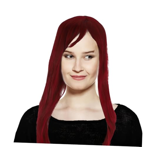 minkissy Lange Gerade Synthetische Perücke in Tiefem Rot für Frauen Natürlich Wirkende Kostümperücke Vollständig Bedeckend für Cosplay Halloween und Party Hitzebeständig Leicht zu Tragen von minkissy