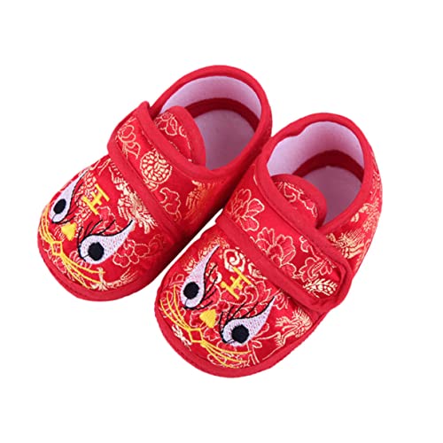 minkissy Lauflernschuhe für Junge Mädchen Monate Atmungsaktive rutschfeste Weiche Sohlen Niedliche Tigerkopf Design Babyschuhe Leicht und Rot von minkissy