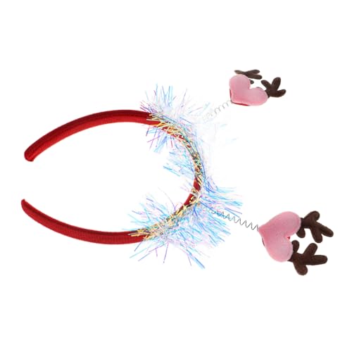 minkissy Geweih Stirnband Mit Herz-design Glitzerndes Weihnachts-elch-haarband Aus Stoff Und Tiermaterialien Für Party Urlaub Und Alltag von minkissy